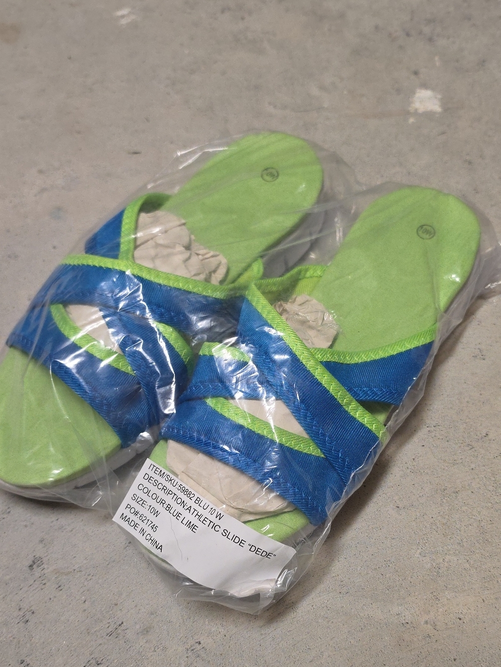 Nwt Athletic Slide Sandals in Blue and Lime